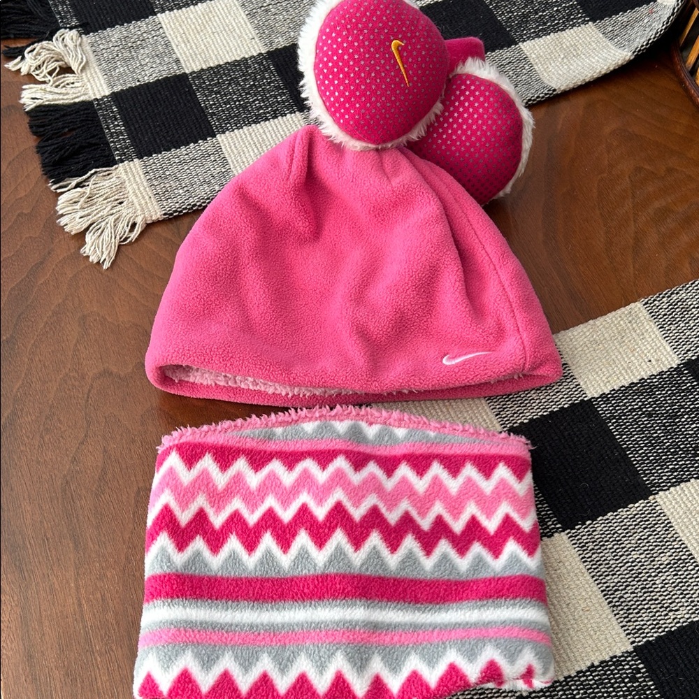 Nike Pink Fleece Beanie and Headband Set